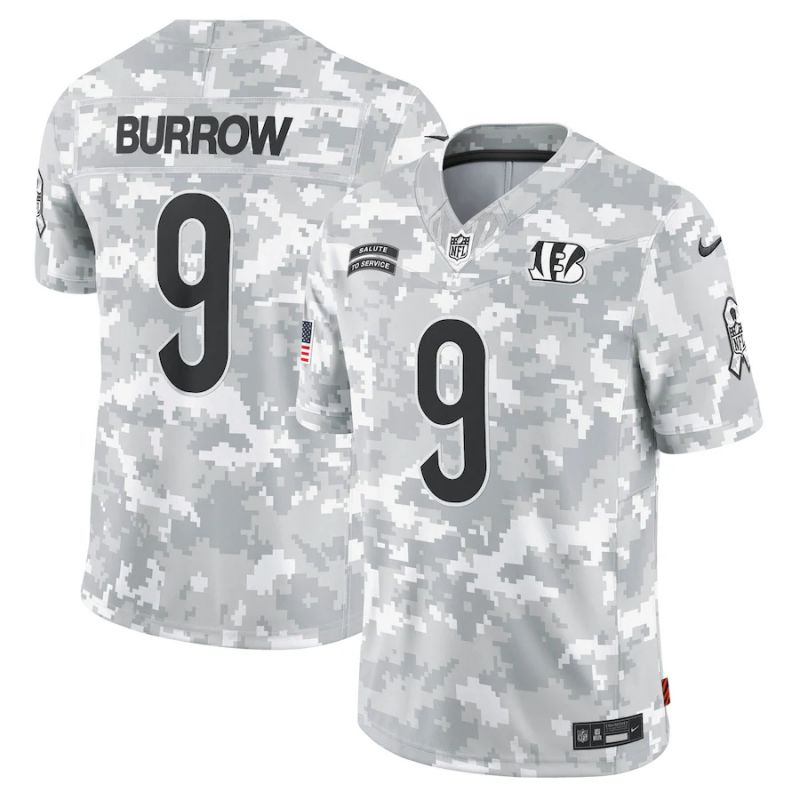 Men Cincinnati Bengals #9 Burrow Nike Arctic Camo 2024 Salute to Service Limited NFL Jersey->denver broncos->NFL Jersey